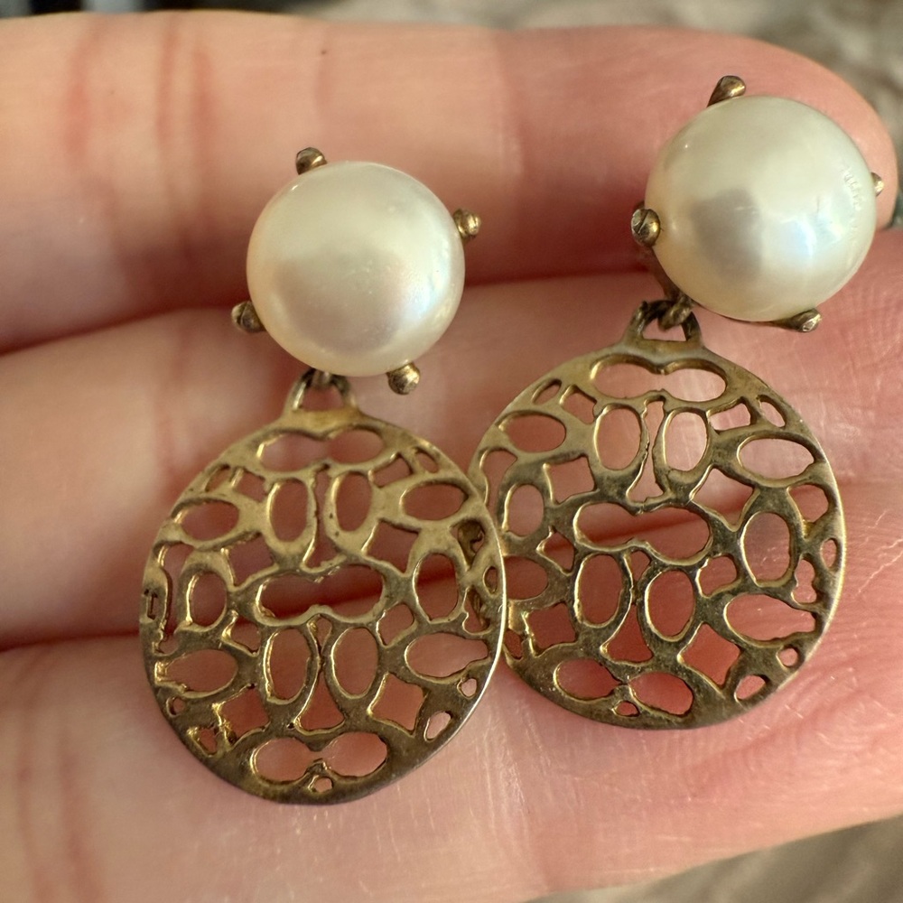 Coach Gold and Pearl Statement Earrings